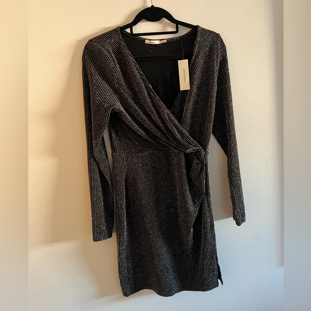 Francesca’s Glitter Side Knot Black Dress